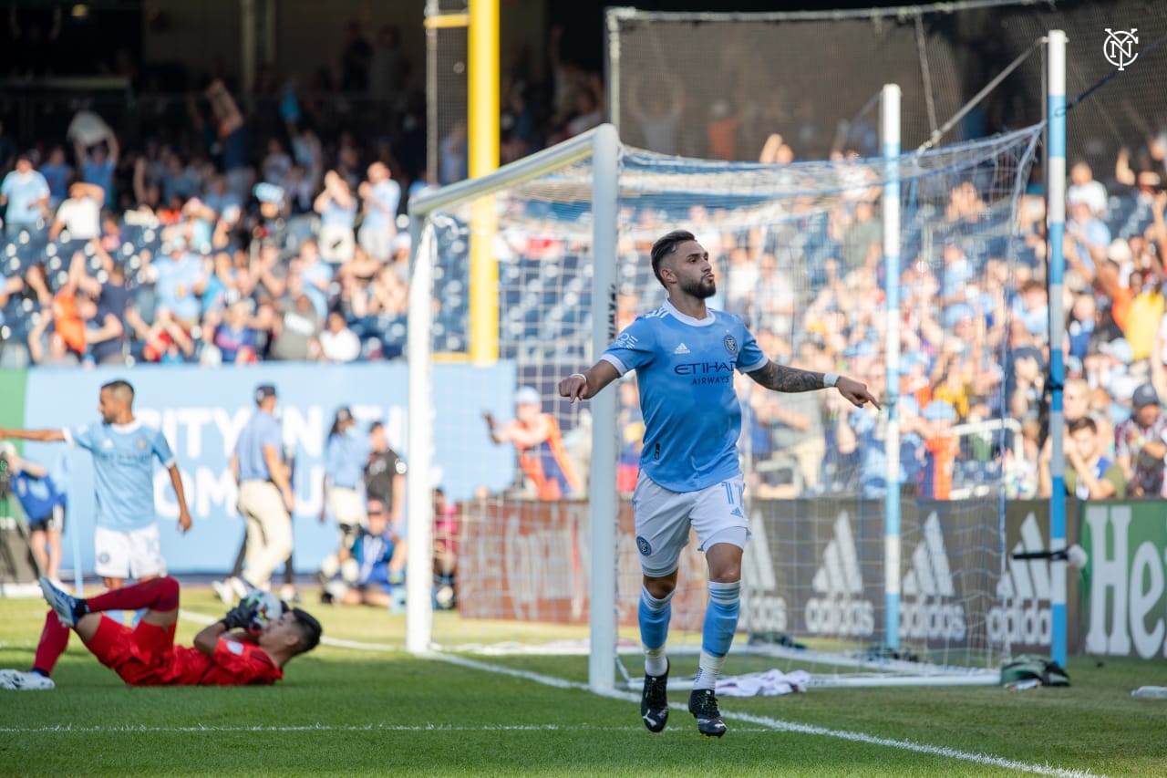 New York City Football Club and Atlanta United shared the points in The Bronx in a 2-2 draw that saw Taty Castellanos net his 50th MLS goal. (Photo by Kaitlin Marold/NYCFC)