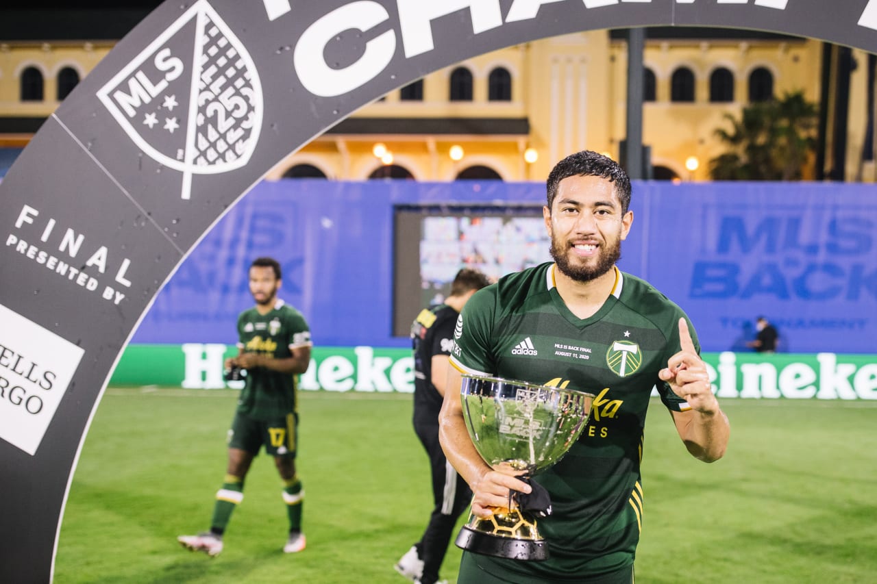 August 12, 2020: Bill Tuiloma celebrates the MLS is Back championship win