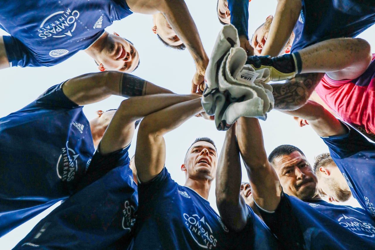 Sporting KC huddles before the match on Apr. 29.