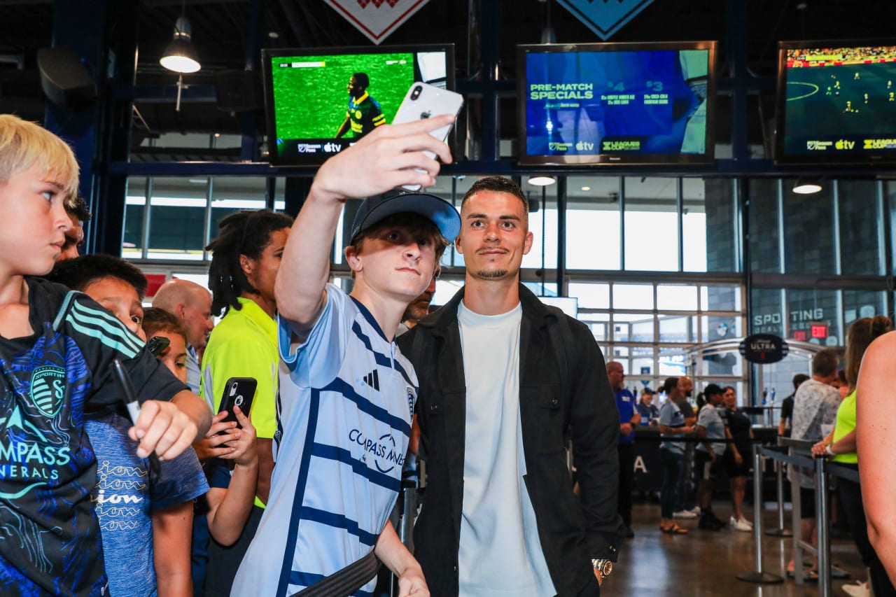 Erik Thommy greets fans in the Budweiser Brew House before the SKC vs Chivas match.