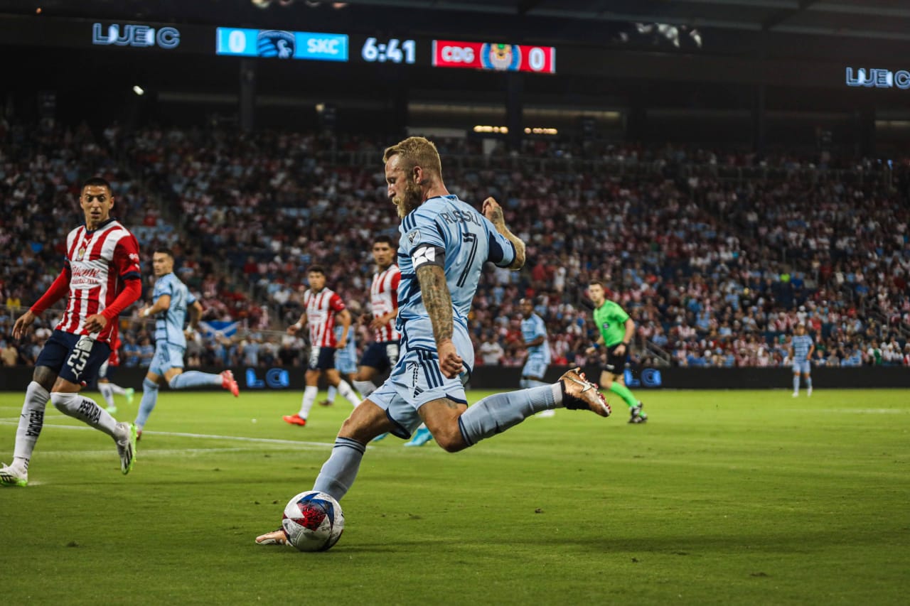 Johnny Russel takes a shot during the SKC vs Chivas match.