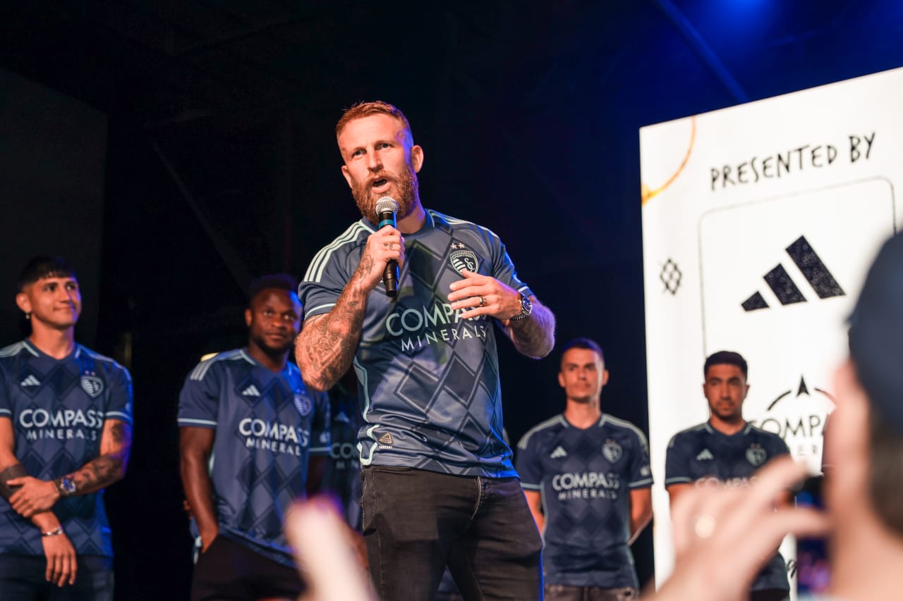 Captain Johnny Russell addresses the crowd at the Season Kickoff Party.