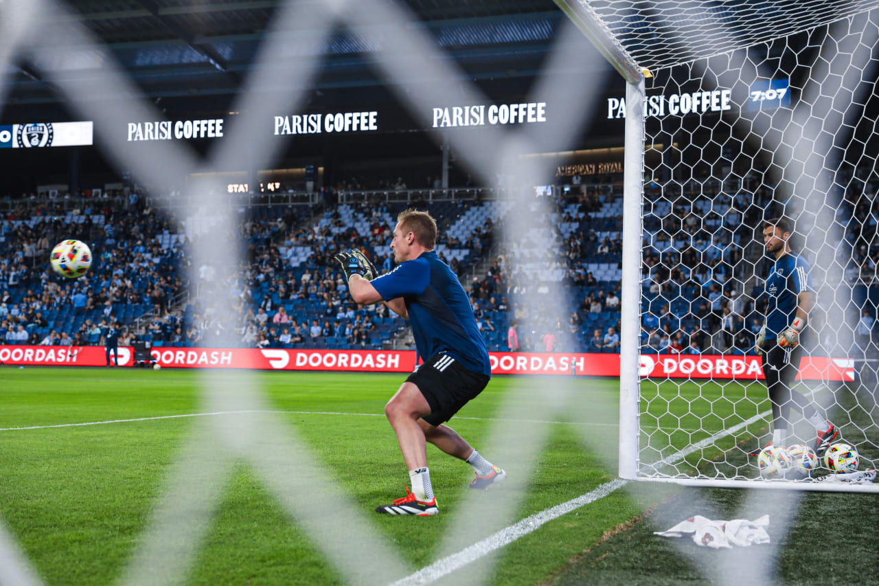 Keeper, Tim Melia warms up ahead of the SKC vs PHI match.