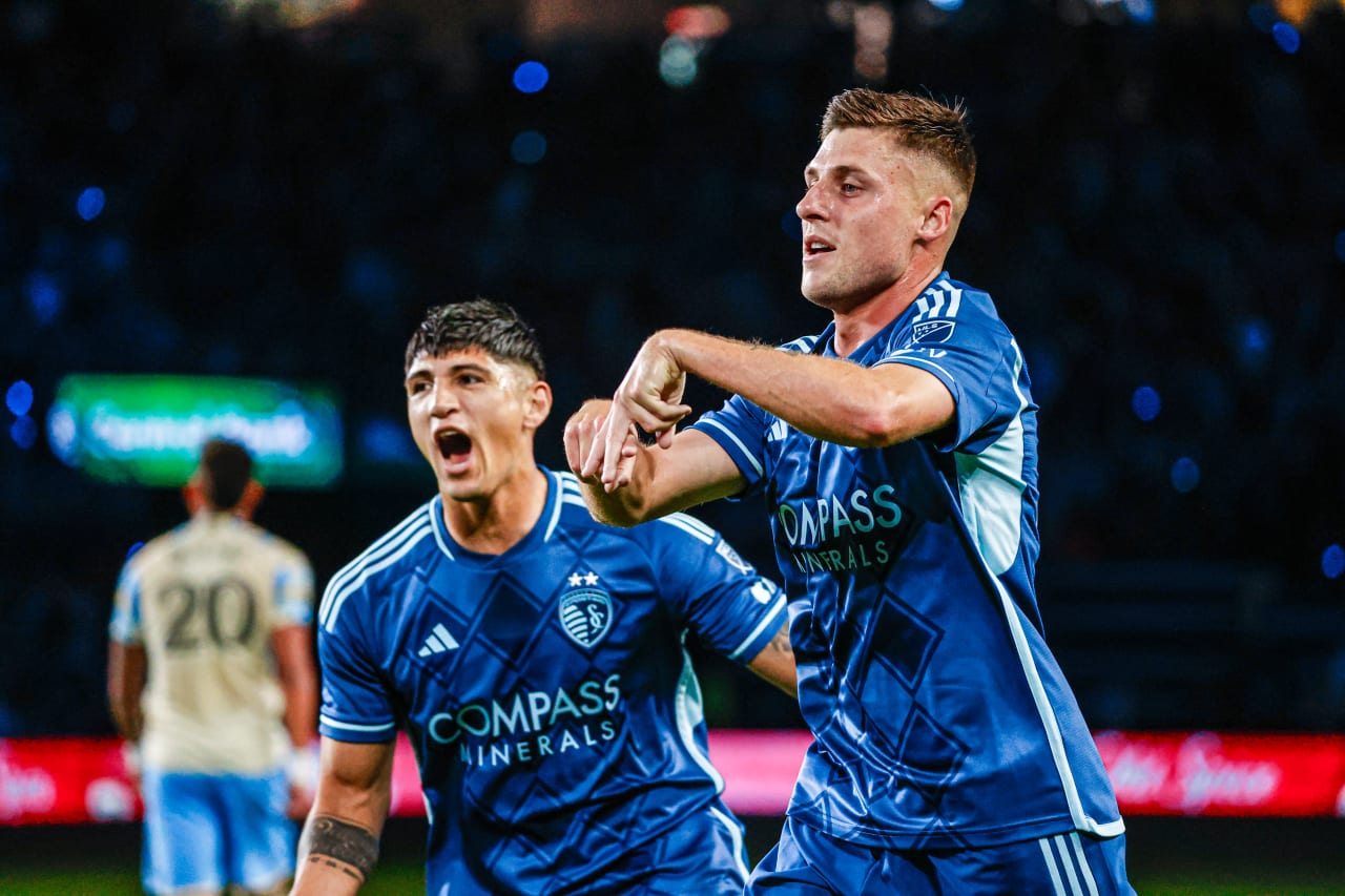 Remi Walter celebrates after scoring during the SKC vs PHI match.