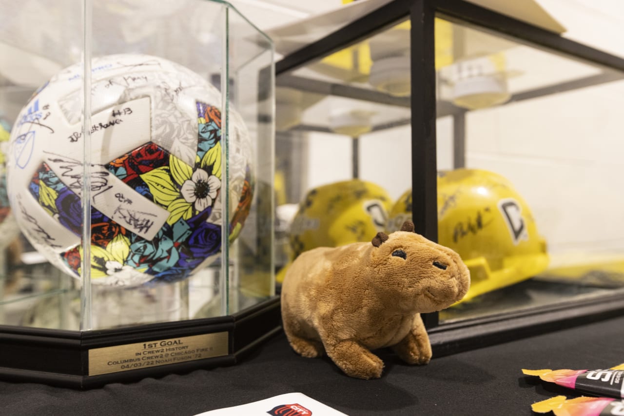 A stuffed capybara is displayed ahead of the Columbus Crew 2 facing St Louis CITY2 for the MLS NEXT Pro Cup