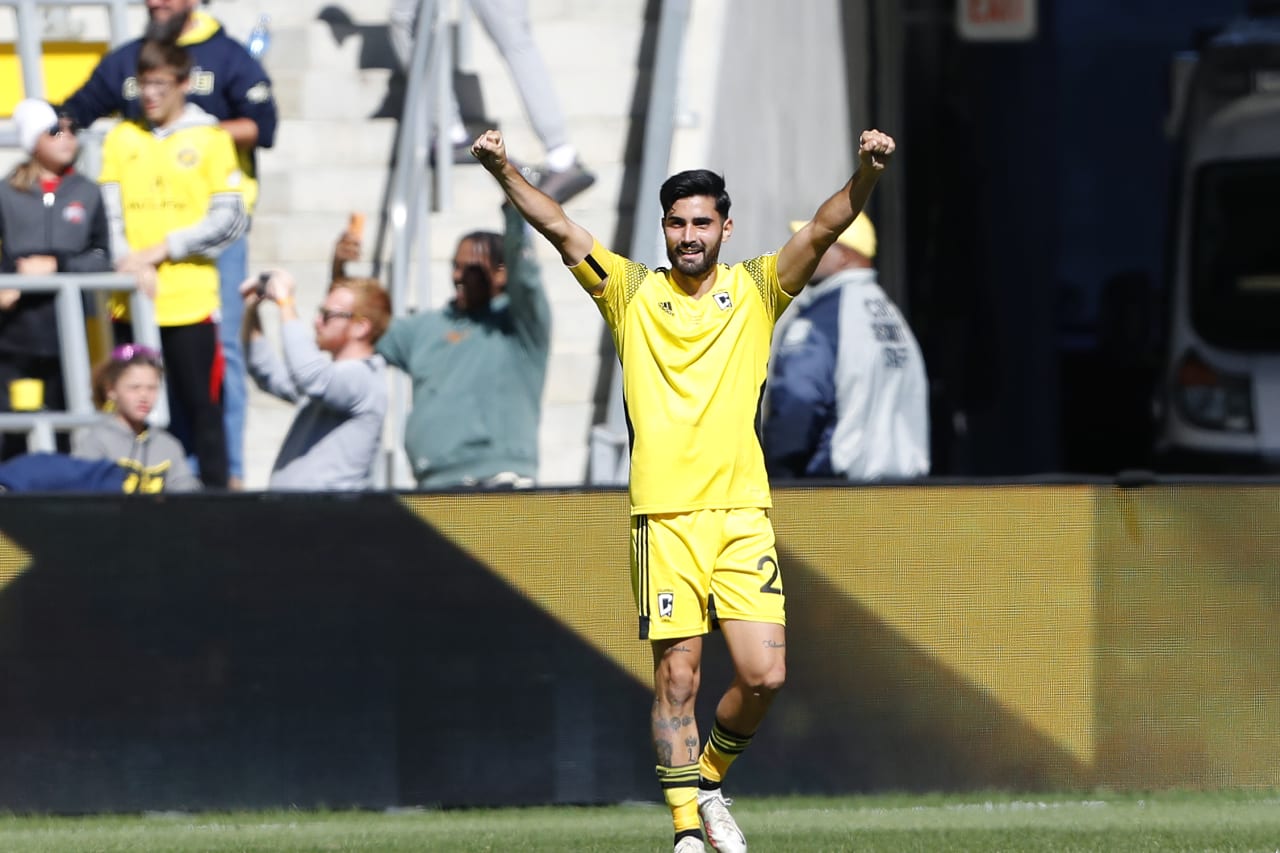 Crew 2's Michael Micaletto celebrates after scoring his team's second goal during the MLS NEXT Pro Cup