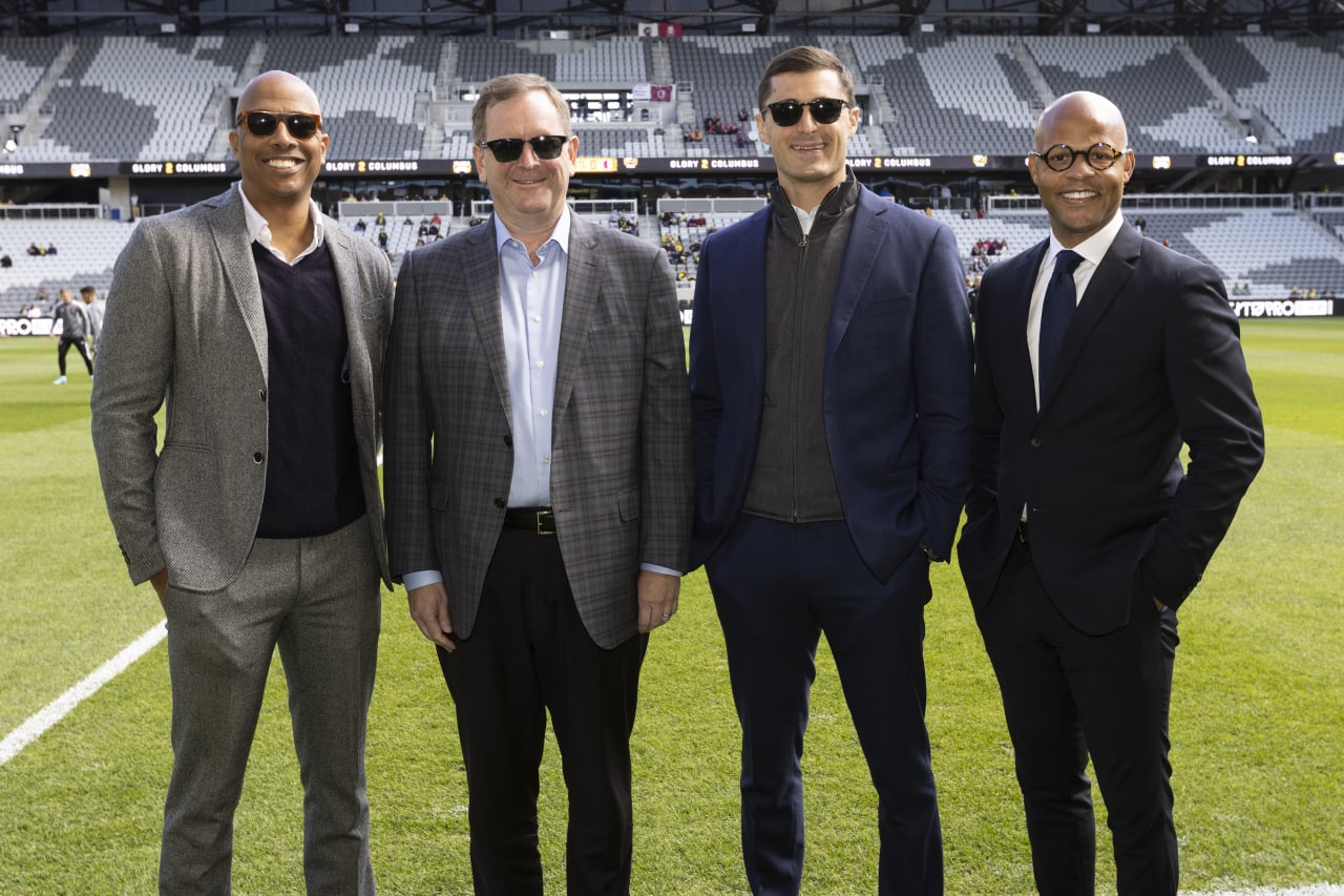 From left to right. Brook Gardiner, Senior Vice President, General Counsel, MLS NEXT Pro; Mark Abbott, President and Deputy Commissioner, Major League Soccer; Charles Altchek, President, MLS NEXT Pro; Ali Curtis, SVP, Competition, and Operations, MLS NEXT Pro