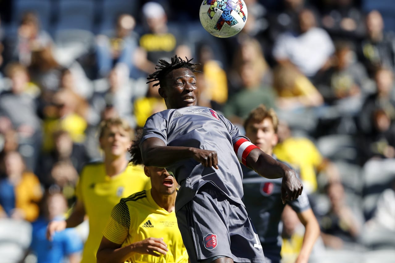 CITY2 captain Josh Yaro challenges for the ball during the MLS NEXT Pro Cup