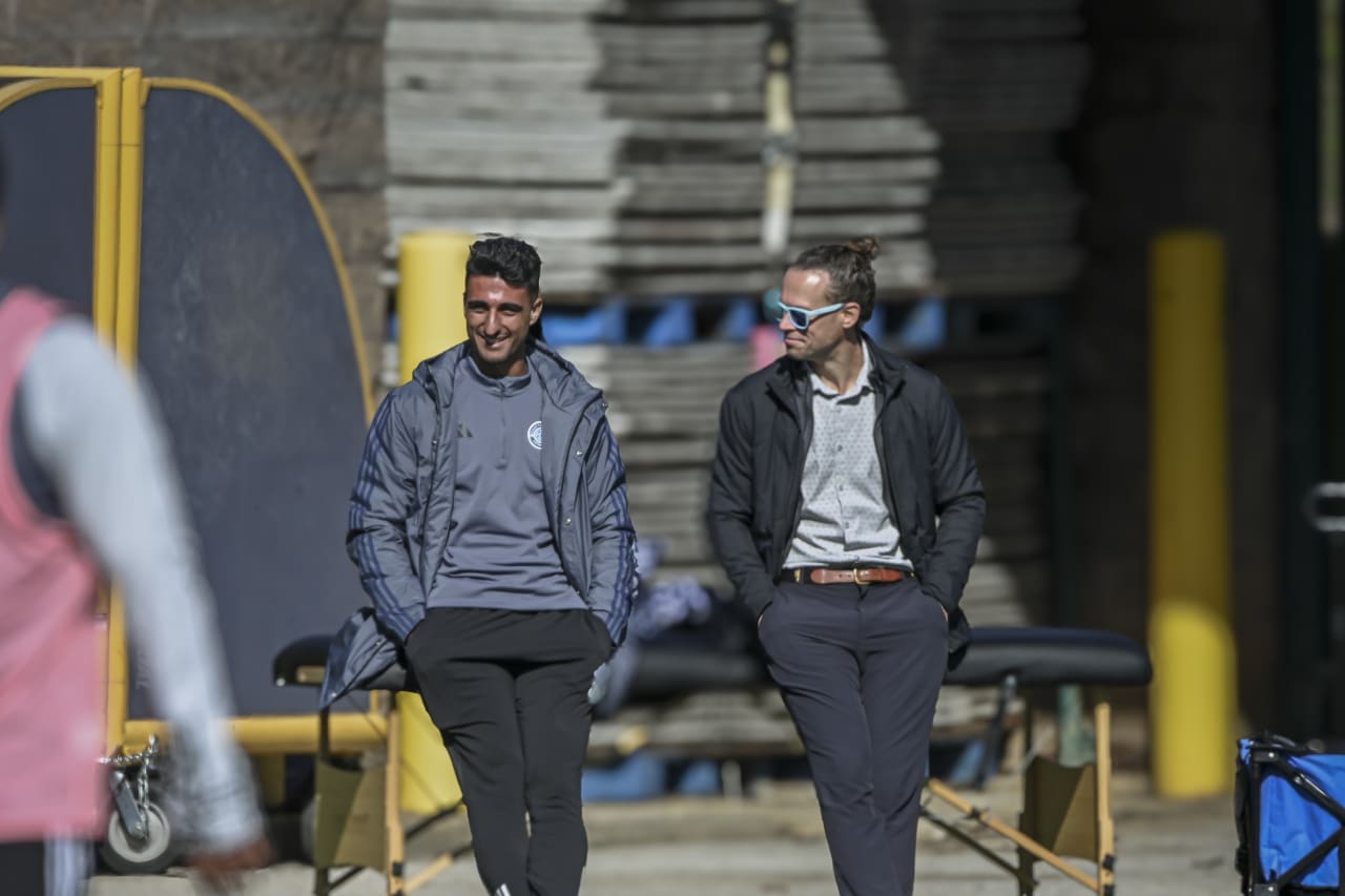 Chattanooga FC defender Farid Sar-Sar and Chairman of the Board Davis Grizzard during a training session at Finley Stadium in Chattanooga, Tenn. on Thursday, February 1, 2024