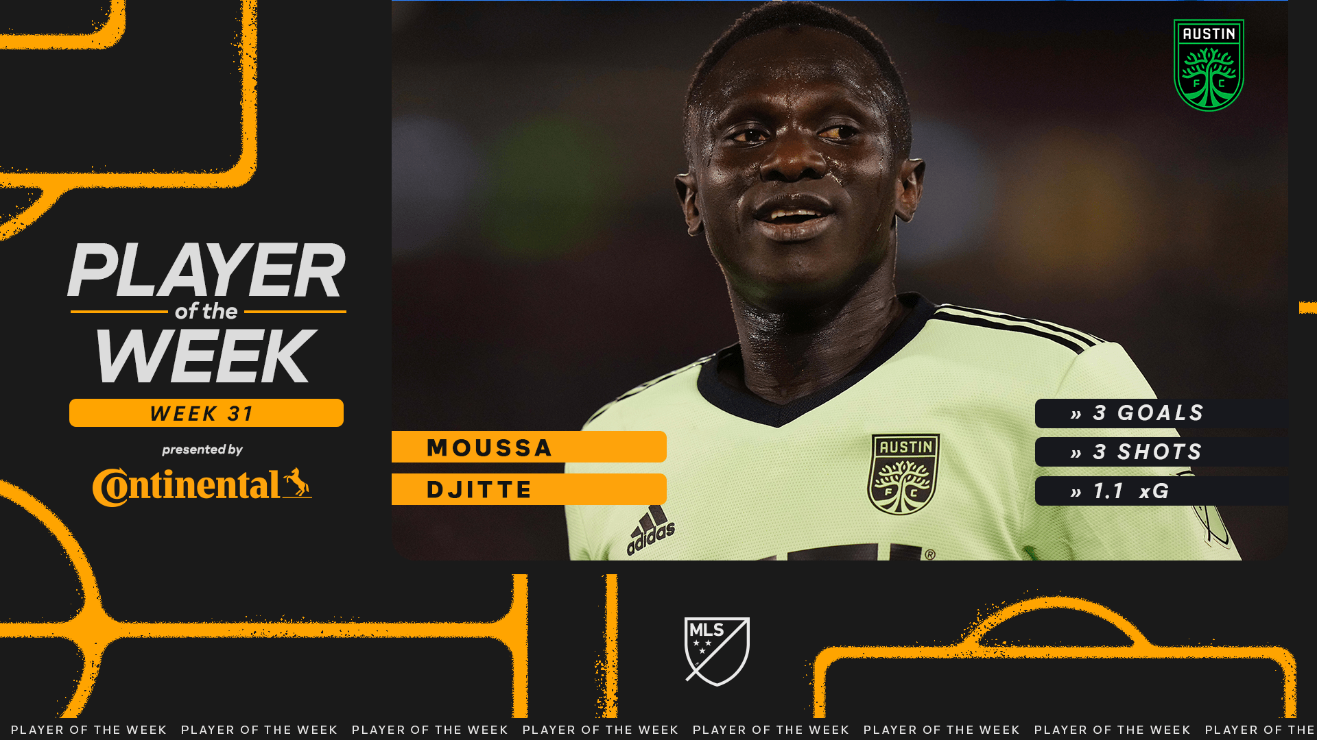 Austin FC Forward Moussa Djitté Voted MLS Player of the Week presented by Continental Tire for Week 31
